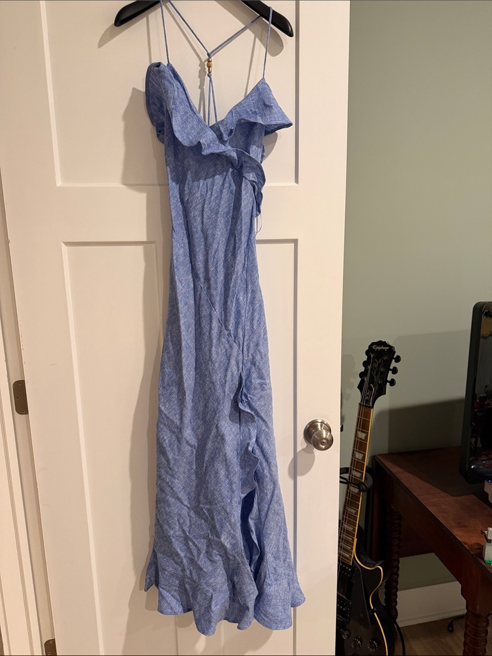 Zara Light Blue Ruffle Maxi Dress with Strappy Back